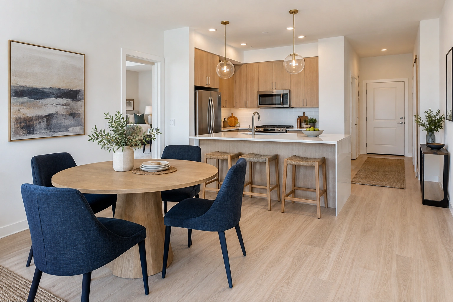 Open apartment dining and kitchen