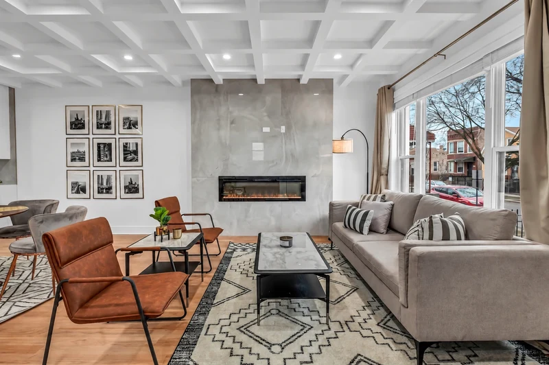 Living room with coffered ceiling