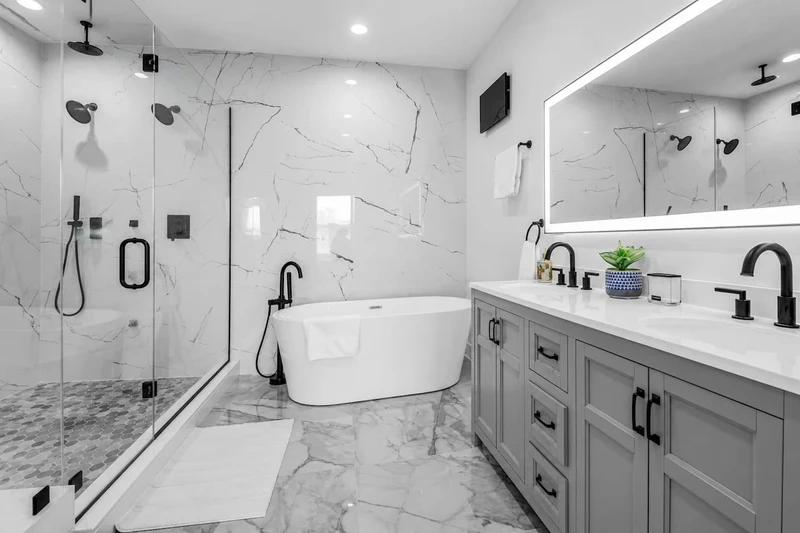 Bright bathroom with soaking tub