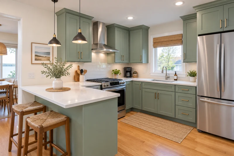 Sage kitchen with breakfast seating